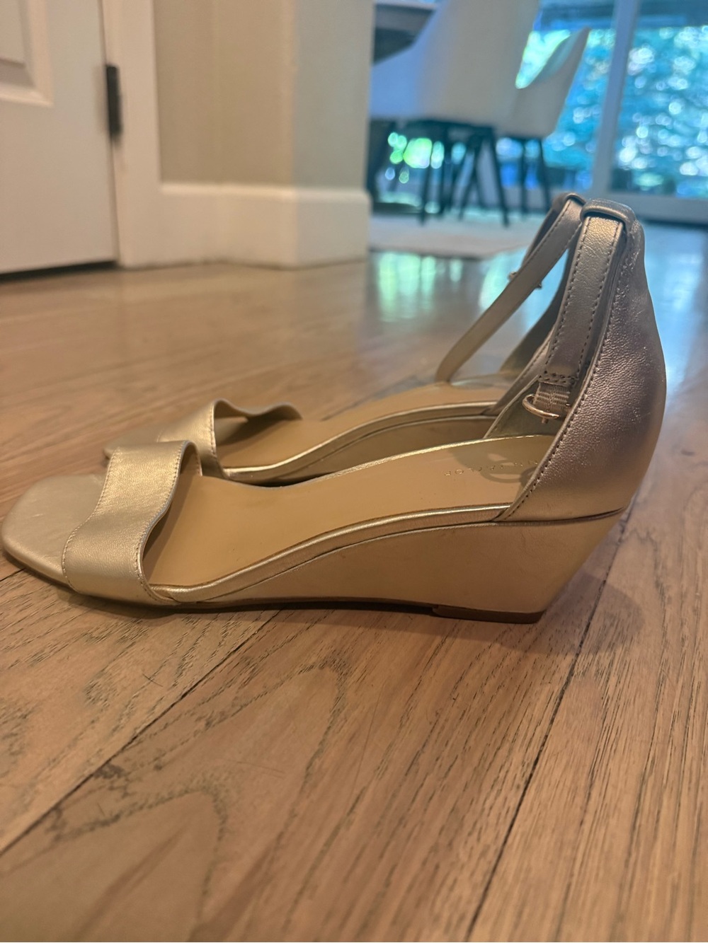 Ann Taylor Women's Metallic Gold Wedge Sandals with Ankle Strap
